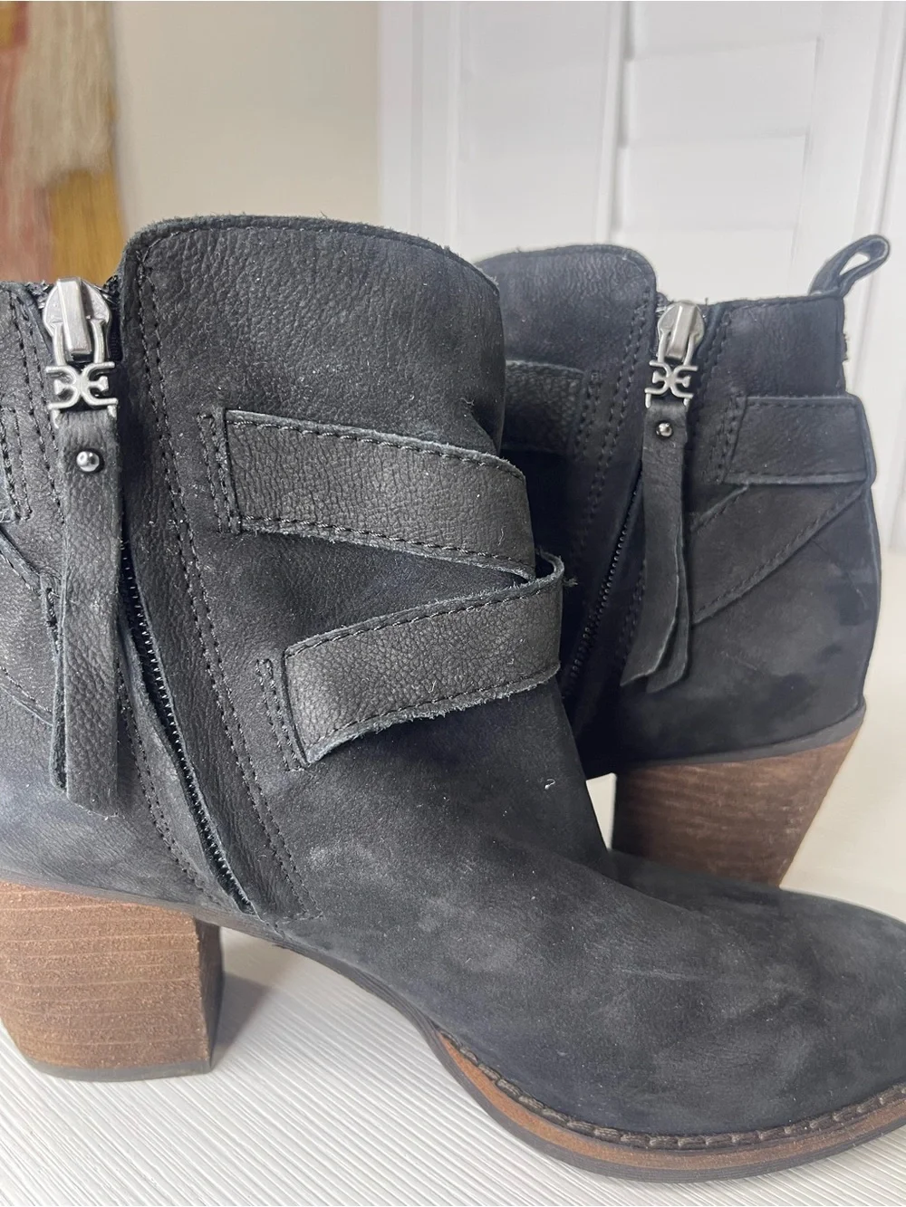Sam Edelman Black Suede Ankle Boots with Buckle Strap